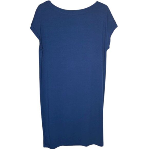 Eileen Fisher Jersey Dress with Cap Sleeves and Draped Neckline - Navy Blue - S - Picture 5 of 9